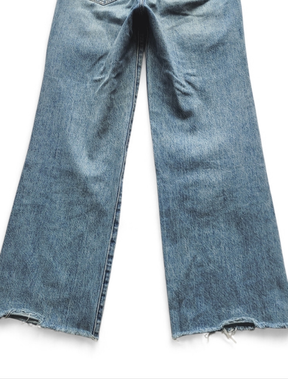 Denim Forum Farrah Wide Leg High Rise Crop Jeans Raw Hem Blue 25 - Picture 8 of 16